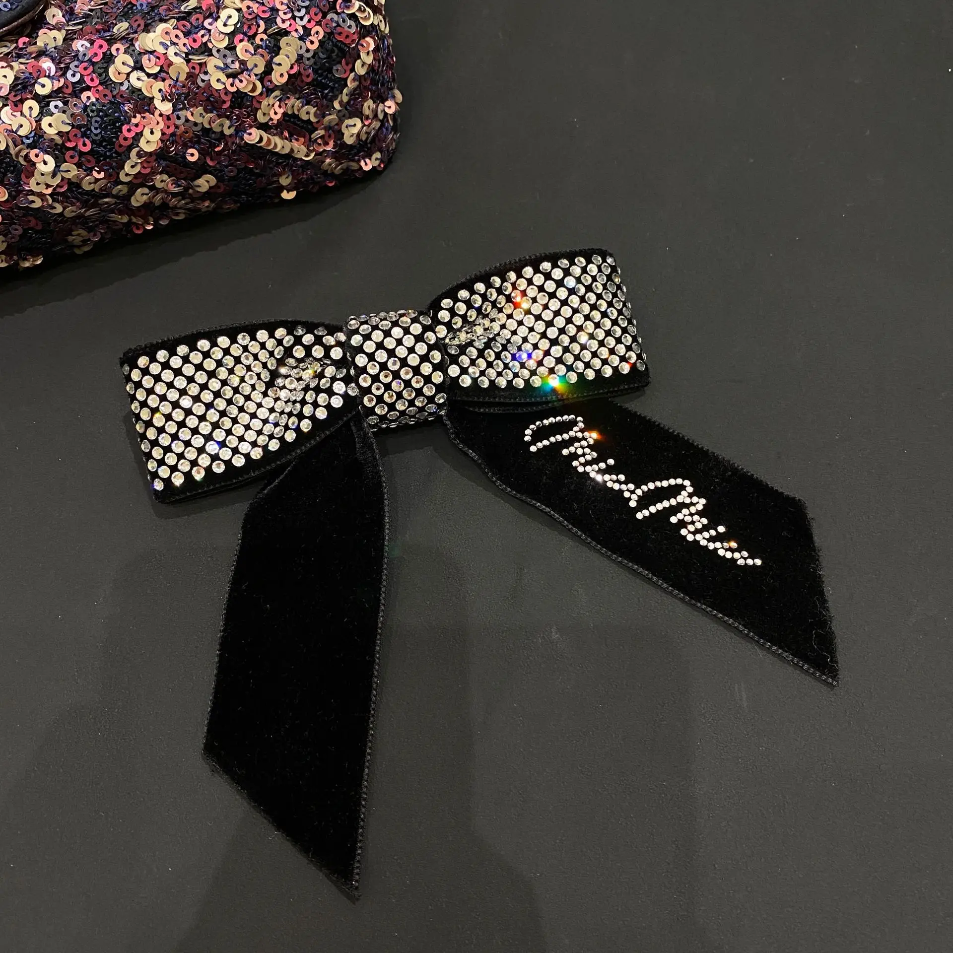 

Bow rhinestone full drill hairpin elastic clip Korean style big fashion hairpin