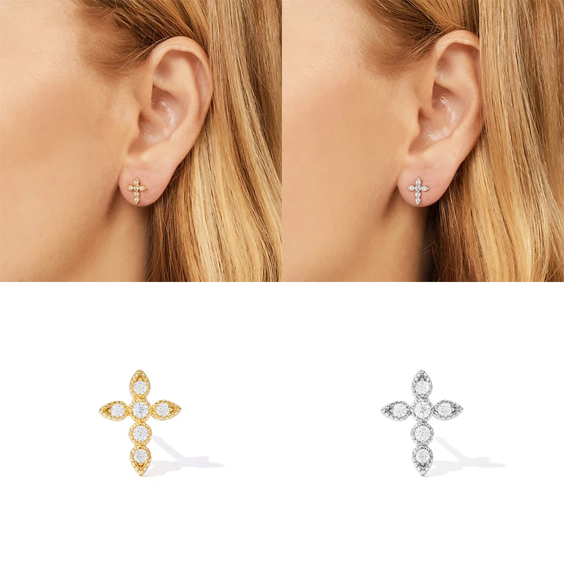 

Серьги с крестом Гипсофила, подходящие ко всему индивидуальные серебряные женские изысканные элегантные серьги из серебра S925 с временным ф...