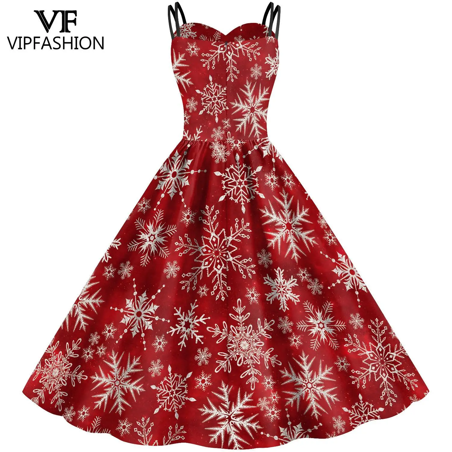 VIP FASHION Woman Snowflake Christmas Dress Sweetheart Neck Sphagetti Strp New Year Up Fancy Costume Xmas Clothes