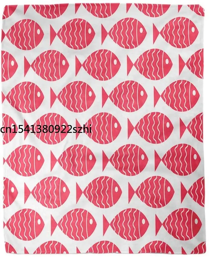 

Flannel Throw Blanket Blue Hipster Nautical Pattern Fish for Baby Birthday Red Home Decorative Warm Cozy Soft Blanket for Couch