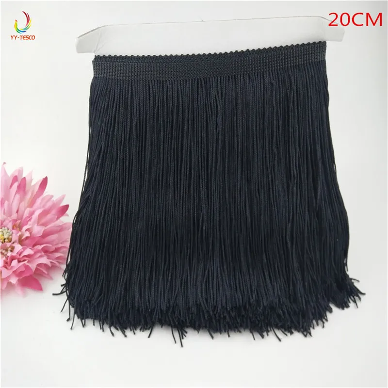 

10 м/лот 20 см полиэстер отделка бахромы африканская черная кисточка лента аксессуары из кружева шить латинское платье аксессуар для одежды сделай сам
