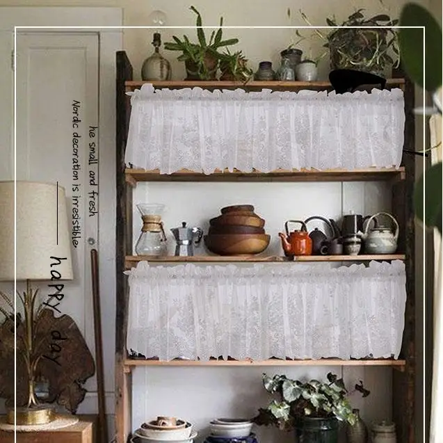 

Modern Lace Hem Roman Short Window Curtain for Coffee Kitchen Cabinet Home Decor