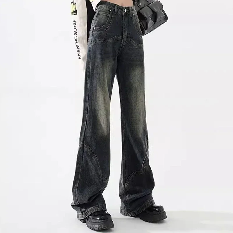 Женские американские ретро уличные джинсы с высокой талией для девочек модные