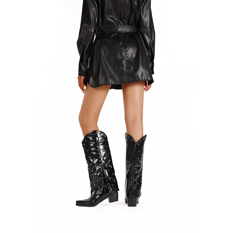 Брючные сапоги большого размера на толстом каблуке с квадратным носком и