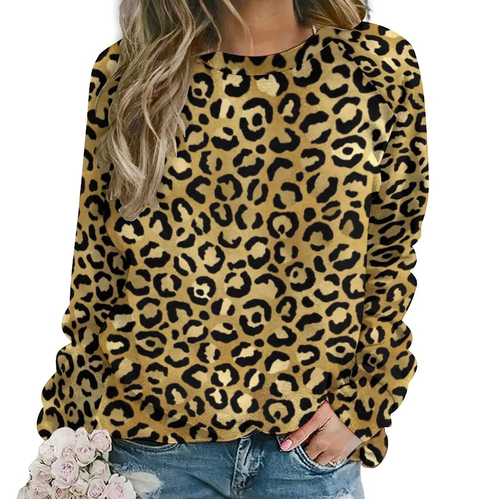 

Gold Leopard Casual Hoodies Autumn Animal Print Cute Hoodie Female Long Sleeve Oversized Streetwear Graphic Sweatshirts