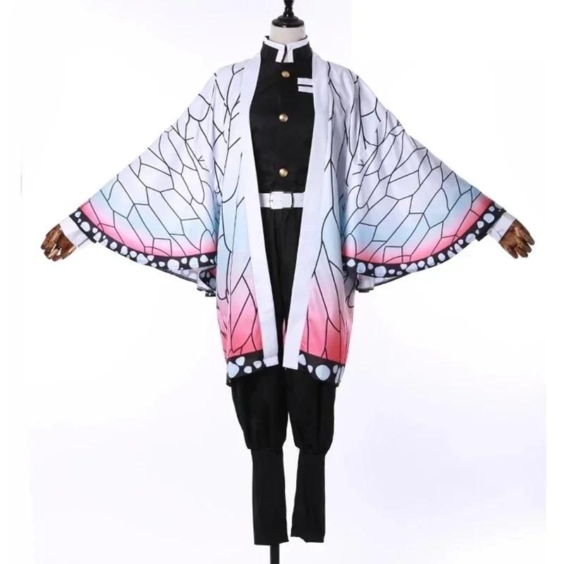 Аниме Demon Slayer Kimetsu no Yaiba Kochou Shinobu Косплей Костюм Pruik Set Кимоно Униформа Хэллоуин