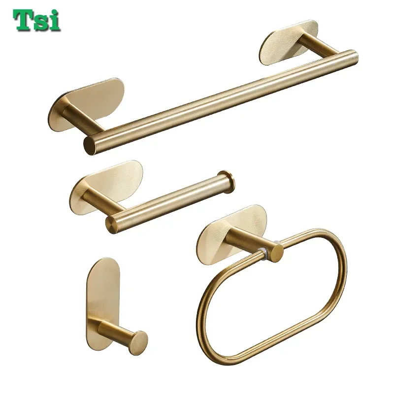 

NEW2023 No Drill Bathroom Accessories set Gold Towel Rack Matte Black Towel Ring Toilet Paper Holder Wall-mounted Robe Hook