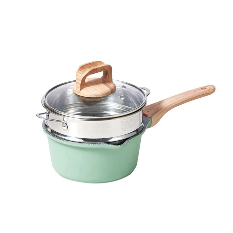 

Non Stick Frying Pan with Wooden Handle Cooking Pot Set Breakfast Maker Pan Korean Cookware Saucepan Ramen Milk Pot