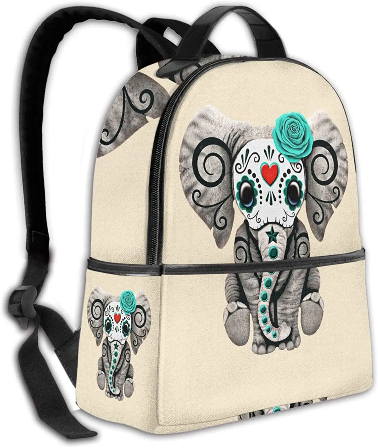 

Day of the Dead Sugar Skull Elephant Backpack Casual Shoulder Bag Durable Hiking Travel Daypack College School Bookbag