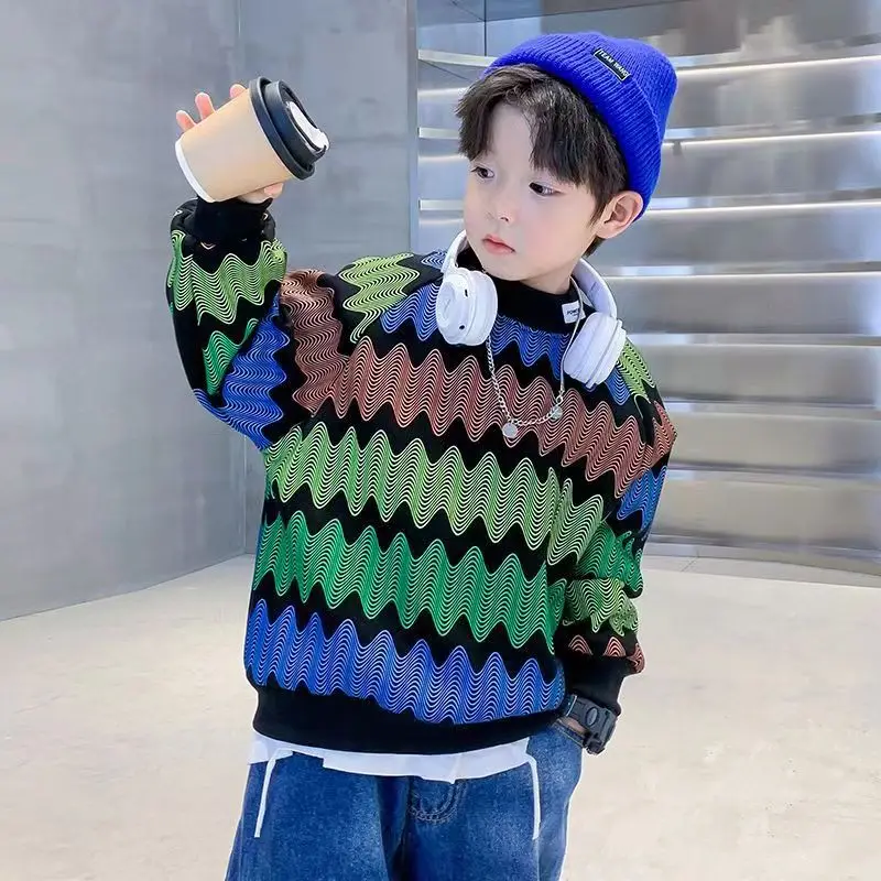 Kids Boys' Spring Sweater 2023 New Fashionable Children's T-Shirt Spring and Autumn Clothing Boys' Loose Top