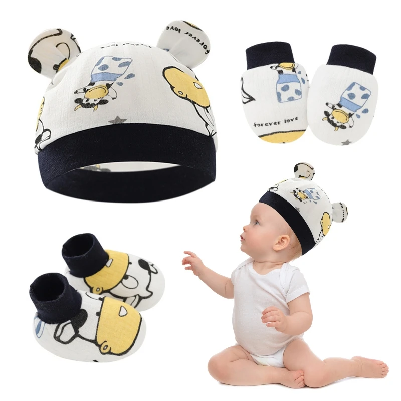 

Baby Anti Scratching Cotton Gloves Hat Foot Cover Set Socks Cap Kit Accessory for Newborn Baby Girls Boys Baby Shower Bathing Cl
