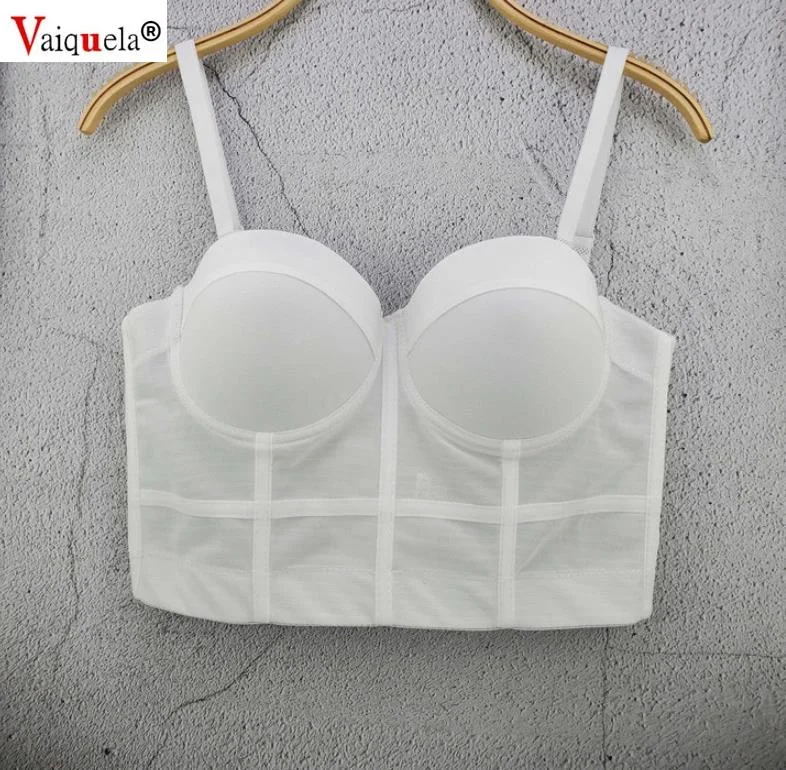 Mesh Push Up Bralet Sexy Corset Summer Crop Top Women Boning Bustier Backless Padded Camisole Tops Low Cut Cropped