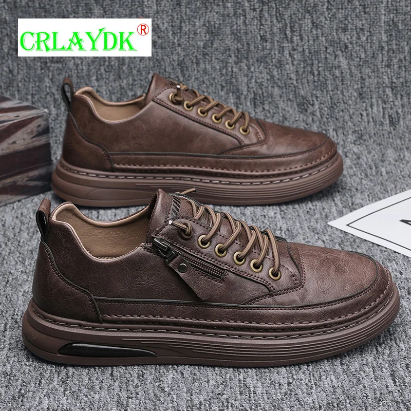 

CRLAYDK Men Leather Low Top Shoes Skate Casual Walking Sneakers Comfort Driving Loafers Anti-Slip Water Resistant Tennis Male