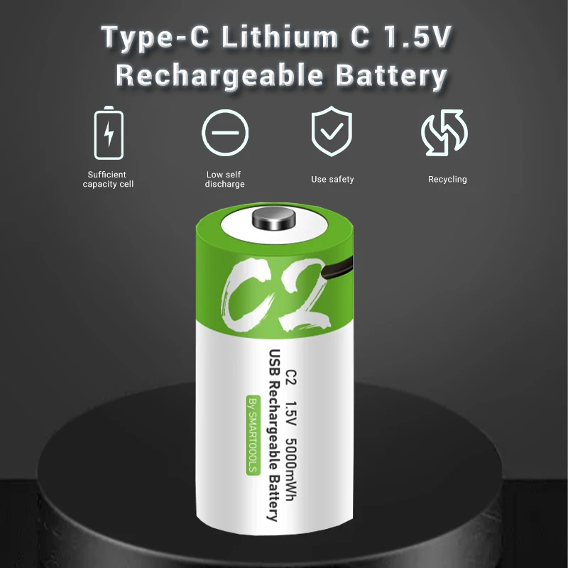 Профессиональная USB перезаряжаемая литий-ионная батарея размера C 1,5 в, нещелочная AM2 5000 МВт/ч, литий-ионная батарея для пульта дистанционного управления, электрическая