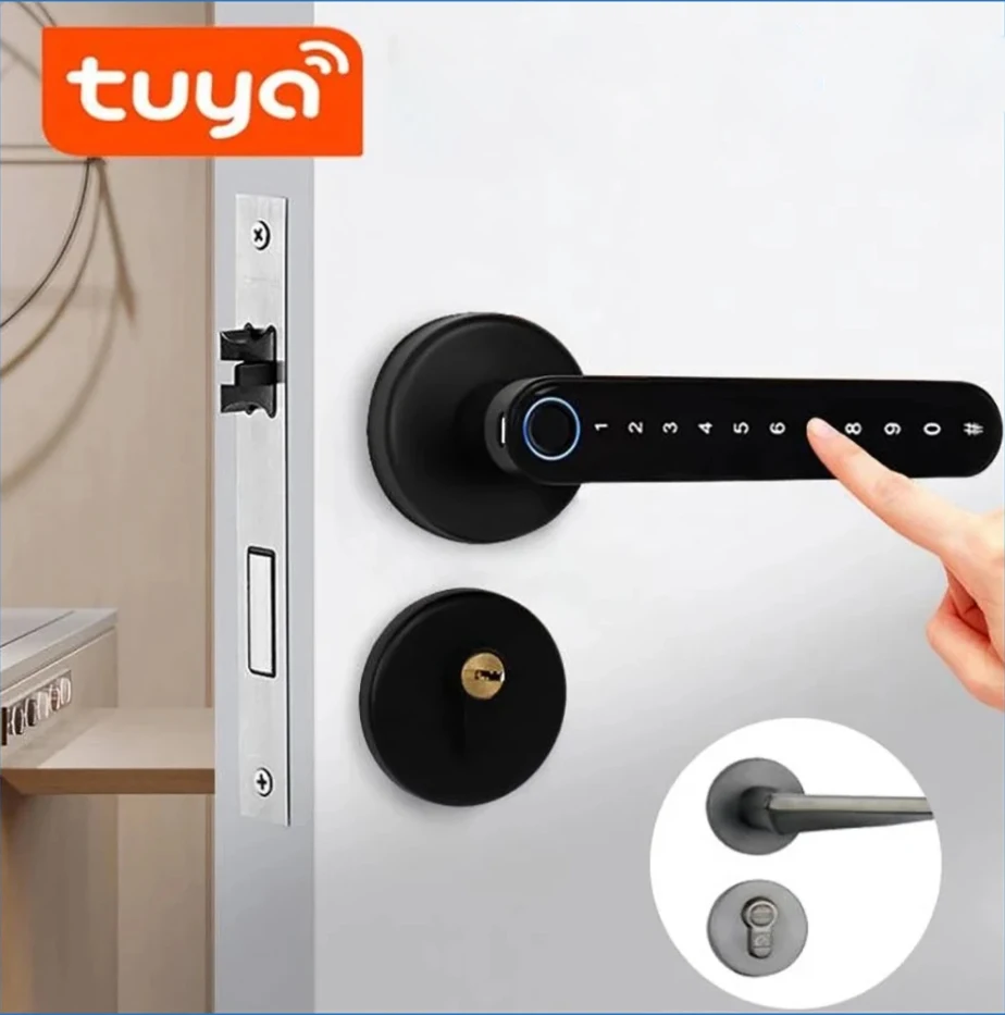 

Tuya App Biometric Fingerprint Smart Door Lock Password Electronic Digital Lock Keyless Entry Door Knobs lock For Bedroom Home