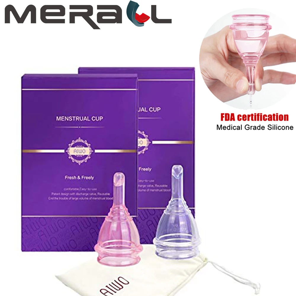 

with Drain Valves Menstrual Cup Medical Silicone Menstrual Collector Super Soft Feminine Hygiene Period Cup Anti-Side Leakage