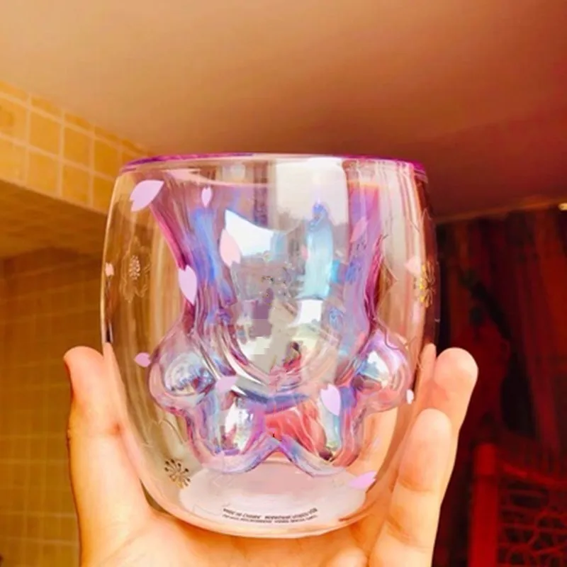 

Starbuck Double Glass Cup With LOGO Anti-Scalding Heat-Resistant Cute Cat Claw Milk Coffee Cup Couple Water Cup