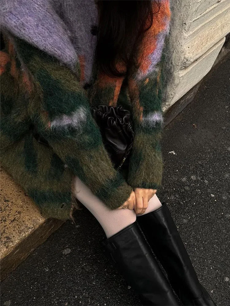 Женский мохеровый Свитер оверсайз повседневный однобортный трикотажный