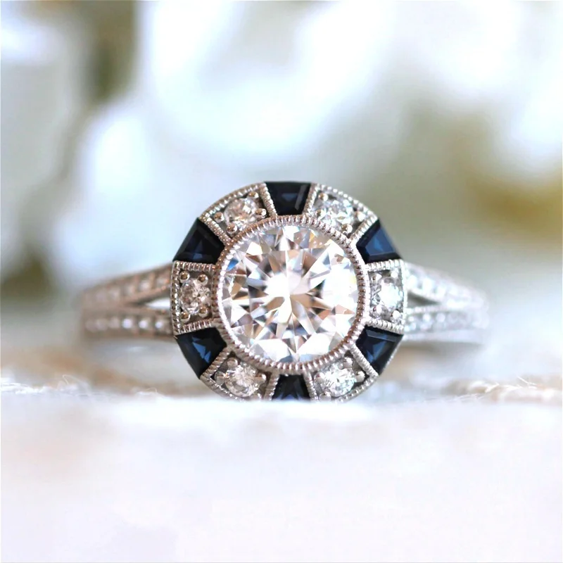 

Blue Crystal Stone Rings for Women CZ Charm Fashion Jewelry Birthday Party Engagement Bride Wedding Band Ring Gift Anillos Mujer