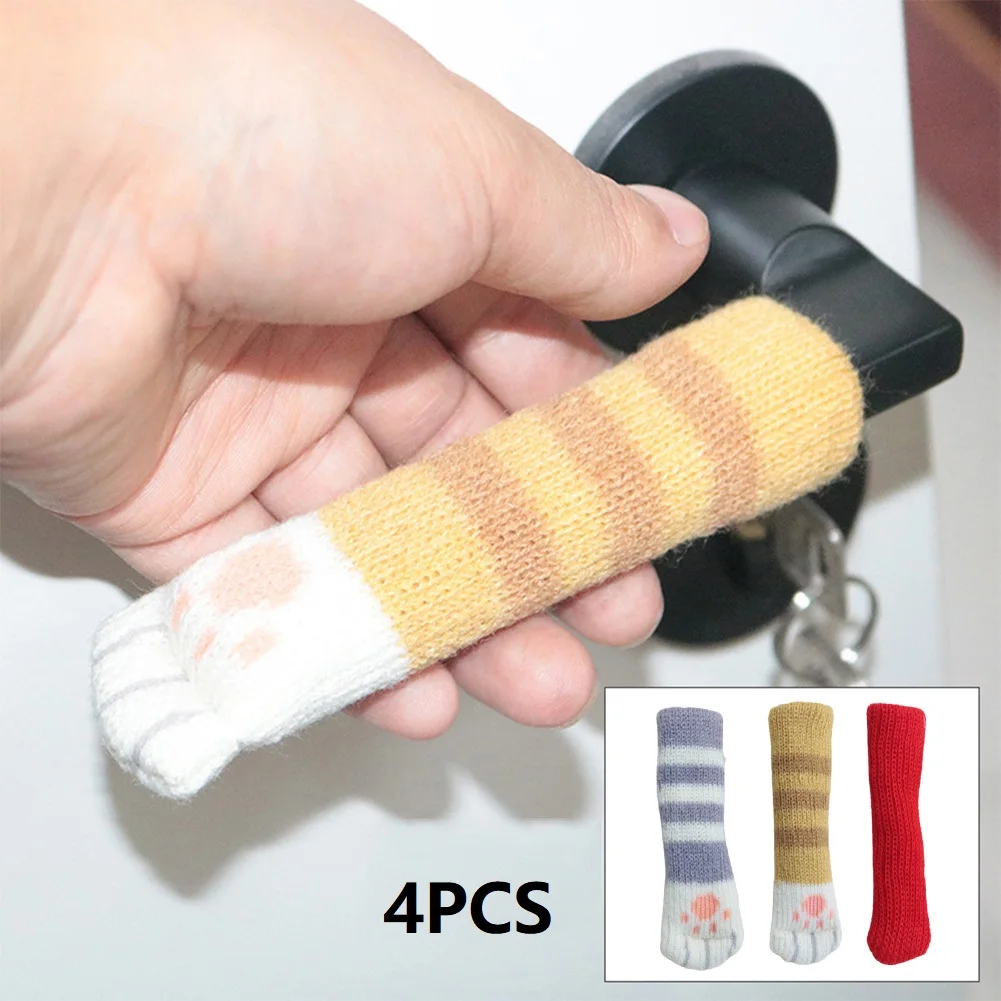 

4Pcs Table And Chair Foot Pad Foot Cover Protective Cover Cat Claw Knitted Socks Mute Wear-resistant Non-slip Mat Home Mat