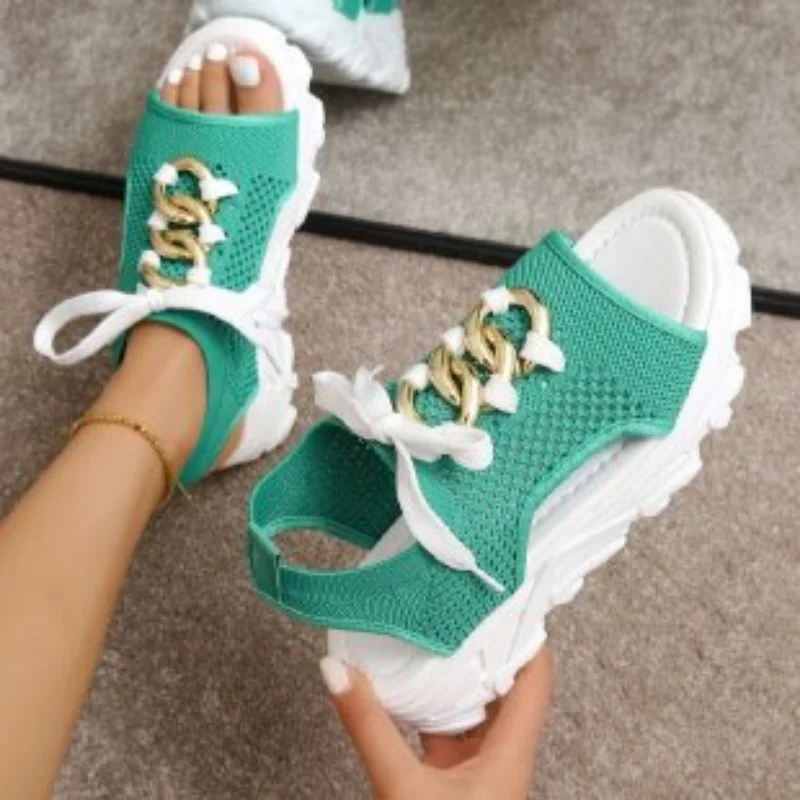 

Женские сетчатые Босоножки на платформе, повседневные пляжные сандалии на толстой подошве, со шнуровкой и открытым носком, лето 2023