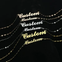 customized name necklaces for women personalized custom letter logo bracelet stainless steel lip chain girl gold jewelry gift