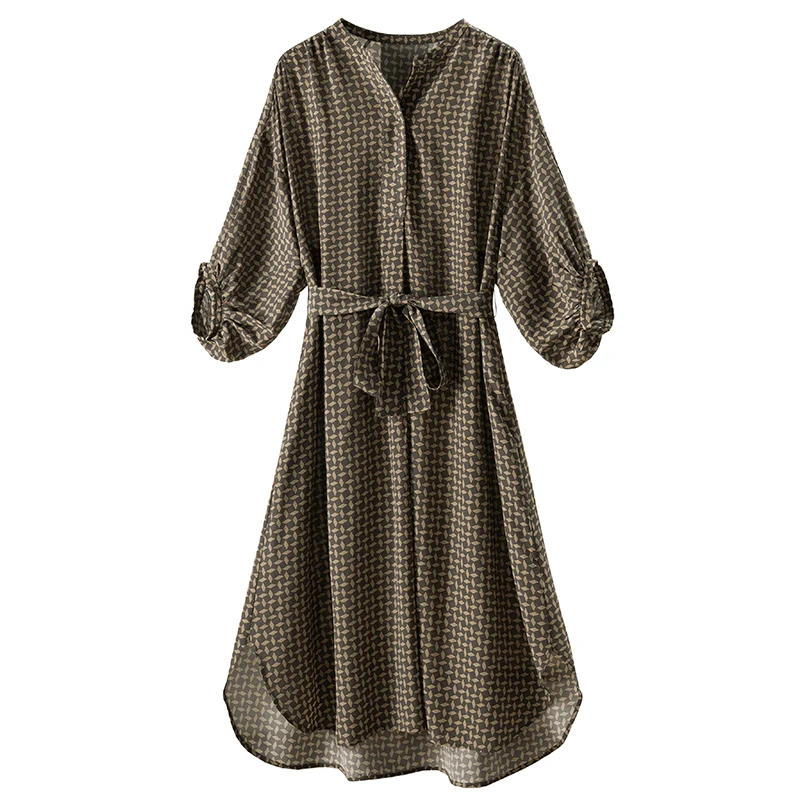 

Loose Dress Women New A-LINE Silk Mid-Calf Lantern Sleeve V-Neck Vestidos De Mujer Elegantes Para Fiesta 2023