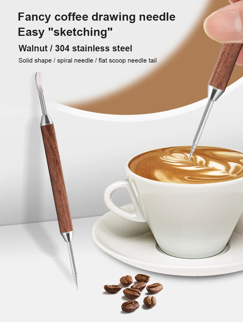 

Coffee Drawing Needle Solid Wood Hook Needle Carved And Mounted Artifact Hook Stick Milk Foam Art Pen DIY Kitchen Coffee Tool