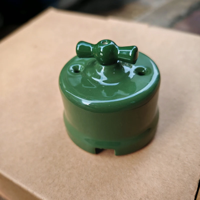 Настенная поверхность Установка Ретро-ручка керамический поворотный переключатель Розетка европейского стандарта Зеленая