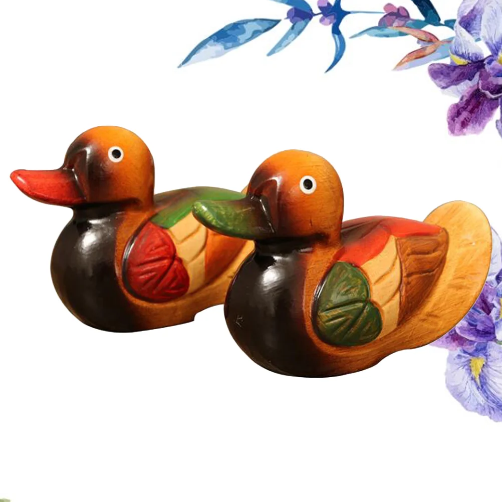 

Duck Mandarin Figurine Animal Statue Model Wood Figurines Love Couple Wedding Ornament Birds Chinese Wooden Feng Bird Shui