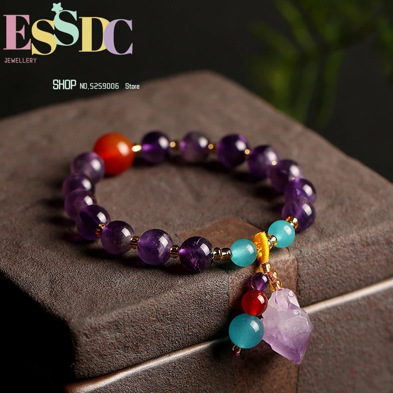 

Wholesale Natural Lavender Original Stone Irregular Amethyst Cluster Ore Bracelet