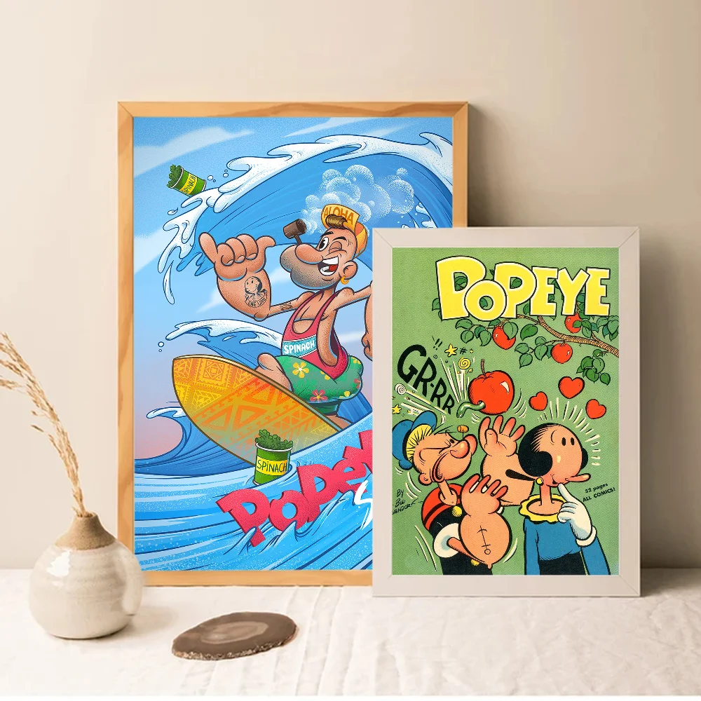 Cute Cartoon P-Popeye Classic Vintage Posters Waterproof Paper Sticker Coffee House Bar Home Decor
