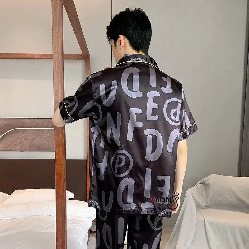 Spring Summer Man Pajama Sets Silk Sleepwear Pajamas for Men Plus Size Home Clothing Pyjamas Suit Home Wear Loungewear Homesuits