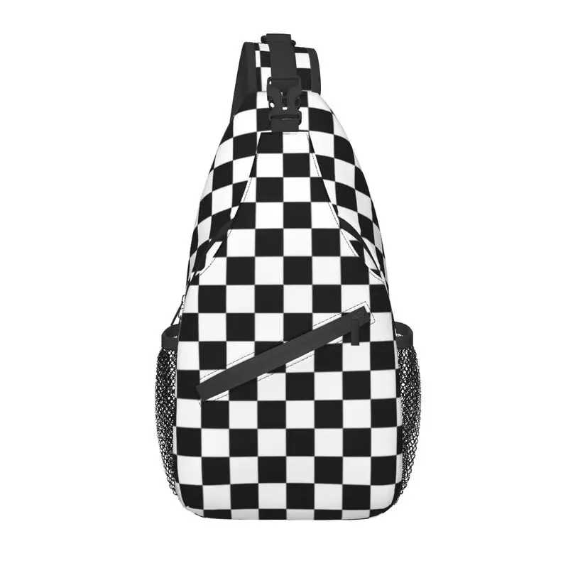 Black And White Checkerboard Geometric Pattern Sling Bags for Traveling Men's Geometry Crossbody Chest Backpack Shoulder Daypack