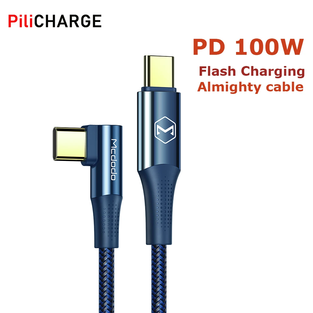 E-mark Chipset CE Cert 5Amp Type C To Type C 90 Degree 100W Cable Fast Cable Charger Charging Usb C Type Cable Android