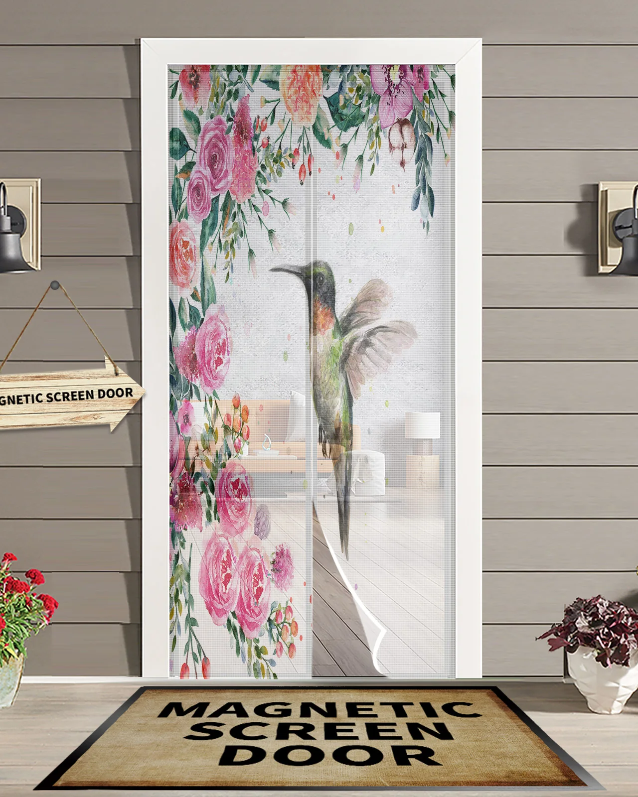 

Летняя Магнитная москитная сетка с колибри и цветами, защита от насекомых, насекомых, мух-жуков, Дверные Шторы с магнитным экраном