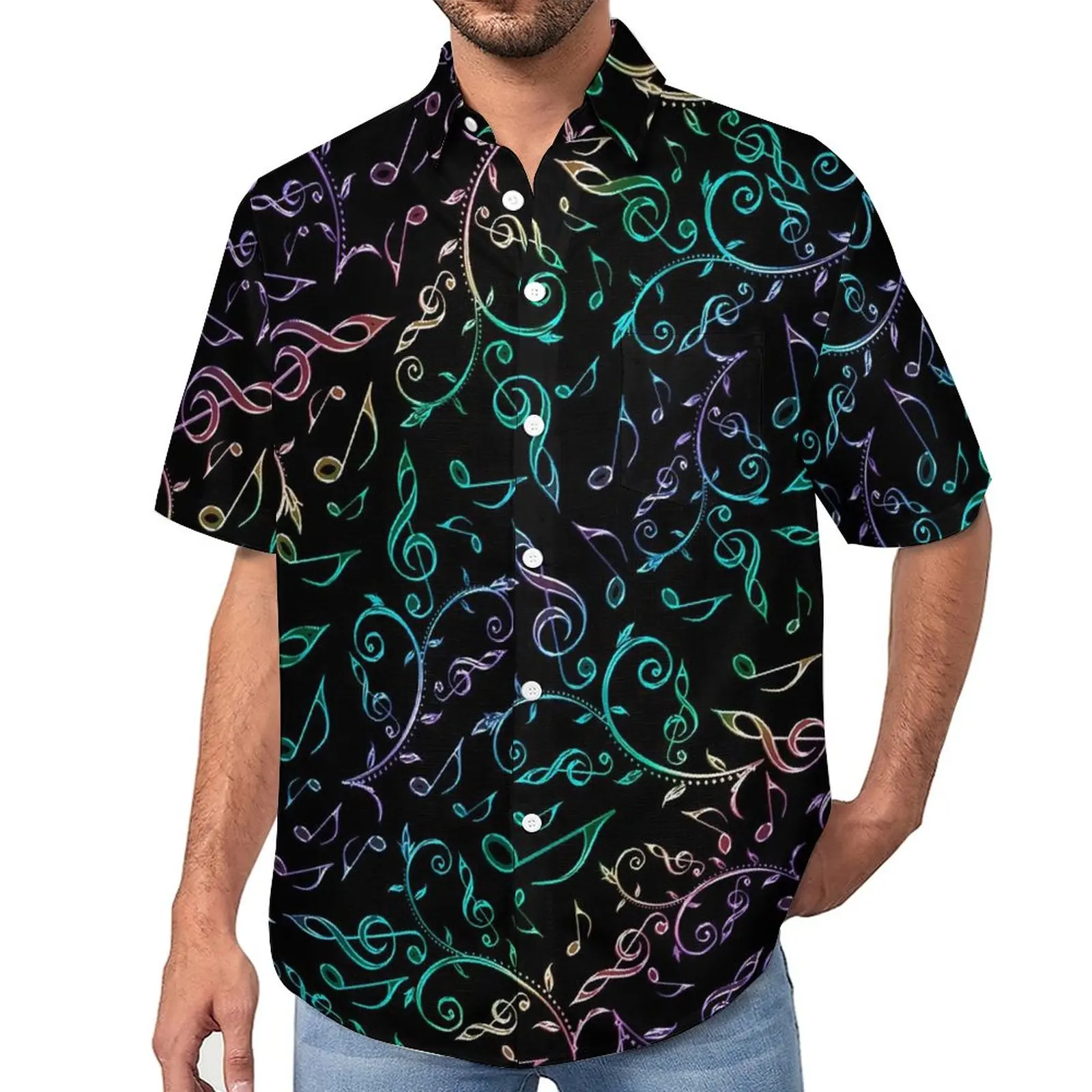 

Рубашка для отпуска Rainbow Music Notes, Гавайские повседневные рубашки с цветочным принтом, мужские забавные блузки, Графические Топы с коротким рукавом