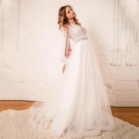 pastoral v neck tulle wedding dress long puff sleeves illusion back bridal gown country style a line floor length robe de mari%c3%a9e