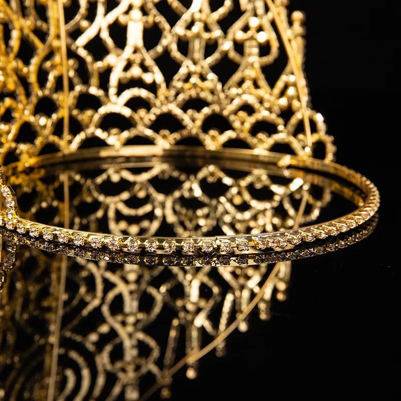 Beauty Pageant Crown Rhinestone Pageant Tall Crowns Crystal Adjust Contour Band Miss Big Tiara