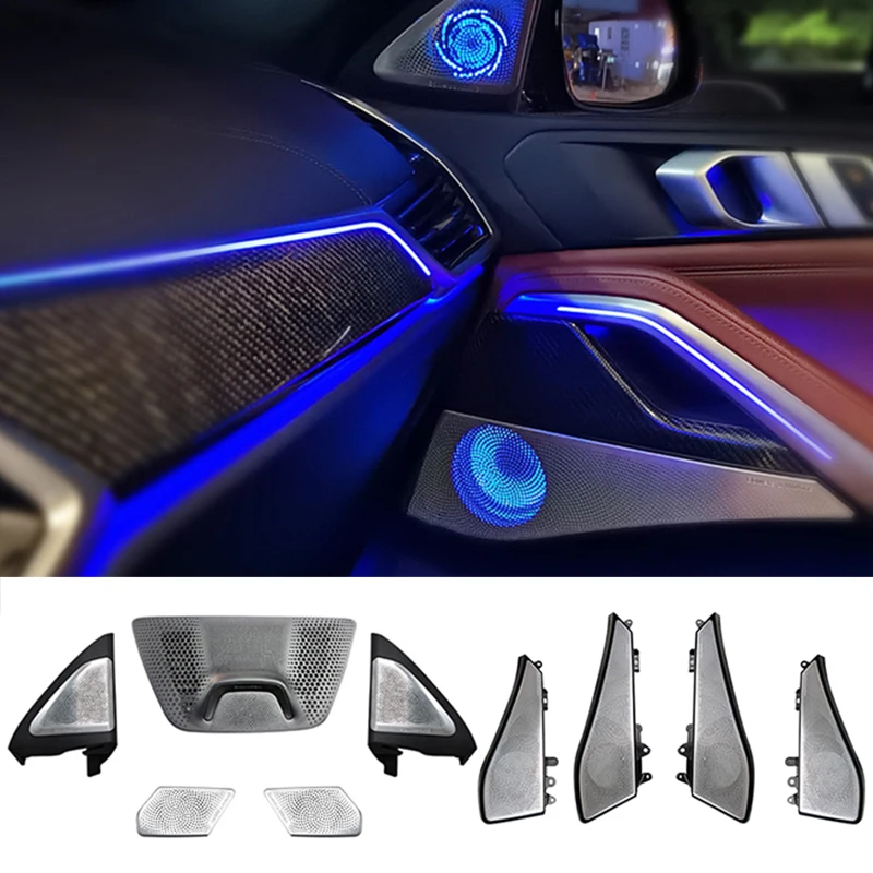 Car LED For BMW X6 G06 Speaker Front Rear Door Glow Tweeter Luminous Night Lighting Trim Subwoofer Audio Speakers Horn Cover