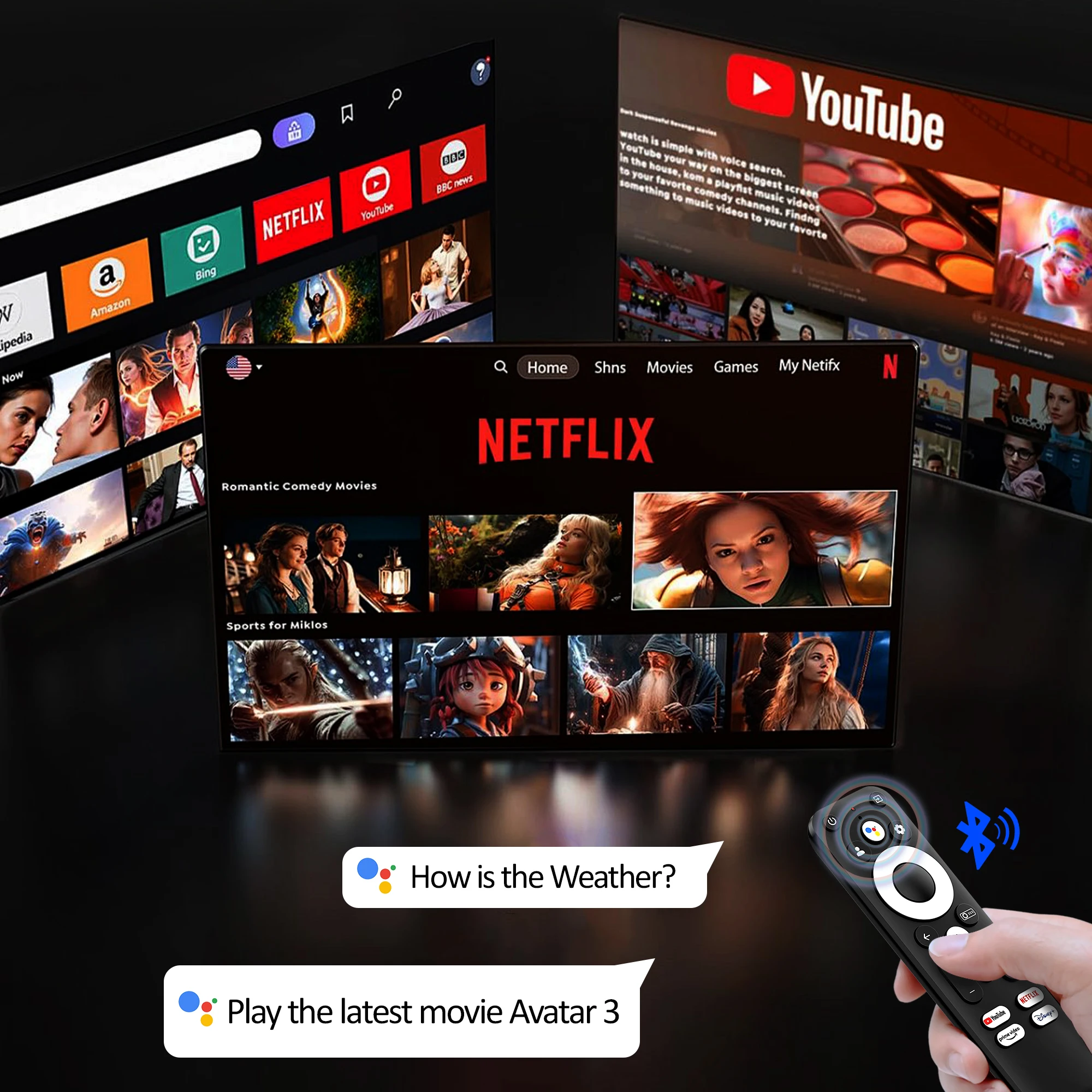 Фото Проектор HORLAT Google TV 2026, 3000 ANSI люмен, Full HD 1080P, автофокус, WiFi 6, поддержка 3D и 4K, для умного домашнего кинотеатра, Dolby №5