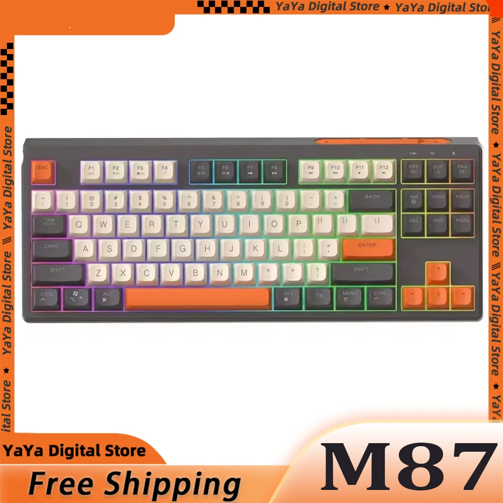 Механическая клавиатура Freewolf M87 Беспроводная Bluetooth Ziyoulang PBT игровая двойного