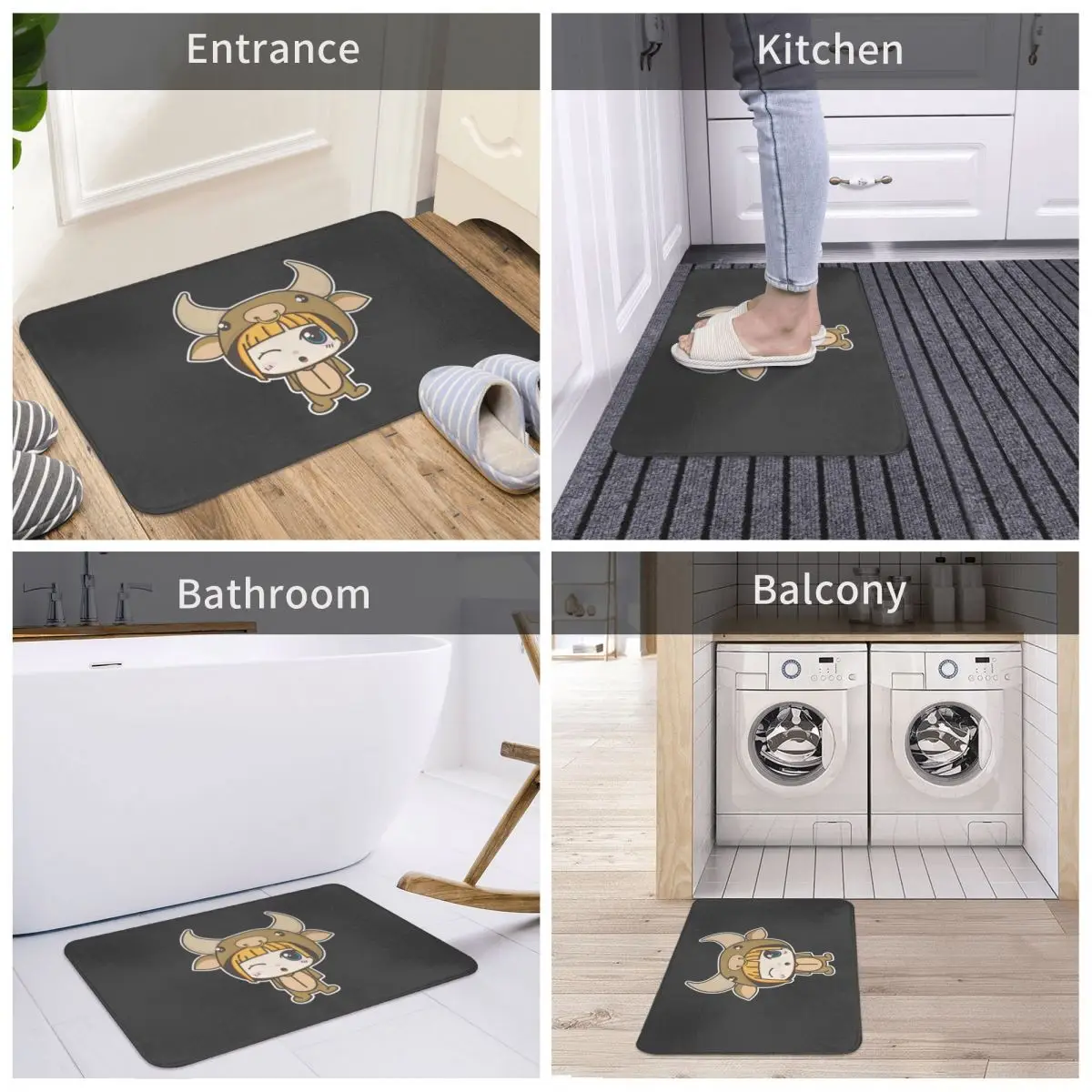 

Taurus Kawaii Chibi Girl In Taurus Costume Bath Door Mat Rug Carpet Decor Entrance Living Room Home Kitchen Bedroom Anti-slip