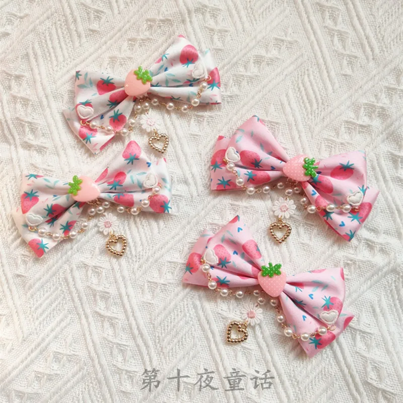 

Cute Sweet Strawberry Lolita Pink White Lolita JSK Dress Op Hair Accessories JK Barrettes Clip Pair Side Clips