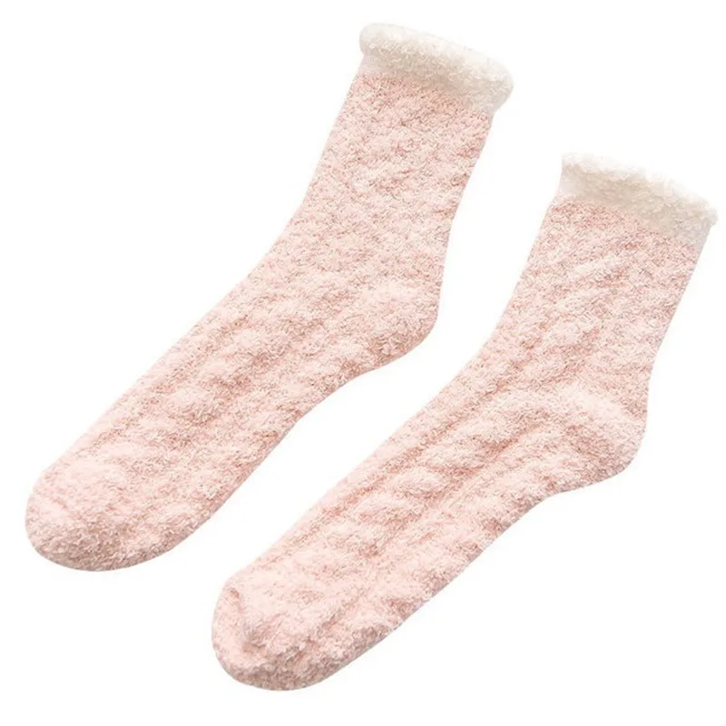 5 pairs Autumn and Winter Color Matching Twist Coral Velvet Sleep  Thickened Thermal Middle Tube Home Socks Simple Room Children