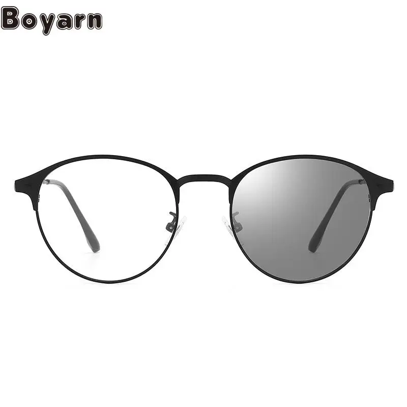 

Boyarn Metal Eyebrow Eyeglasses Frame Retro Tee Glasses Frame Men And Women New Anti Blue Light Discoloration Flat Lens