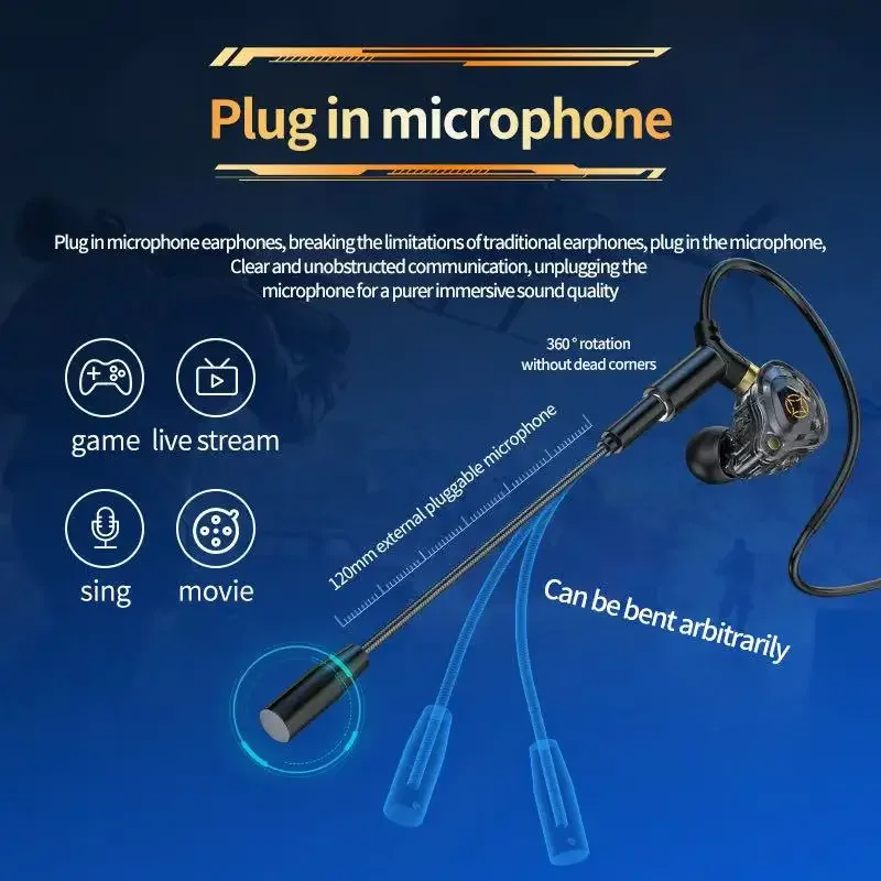 Игровые наушники KCKZ с двумя микрофонами, USB Type-C, для телефона и компьютера, проводные, с двойным разъемом (art.: 3920d4fed9cb4) - 3920d4fed9cb4