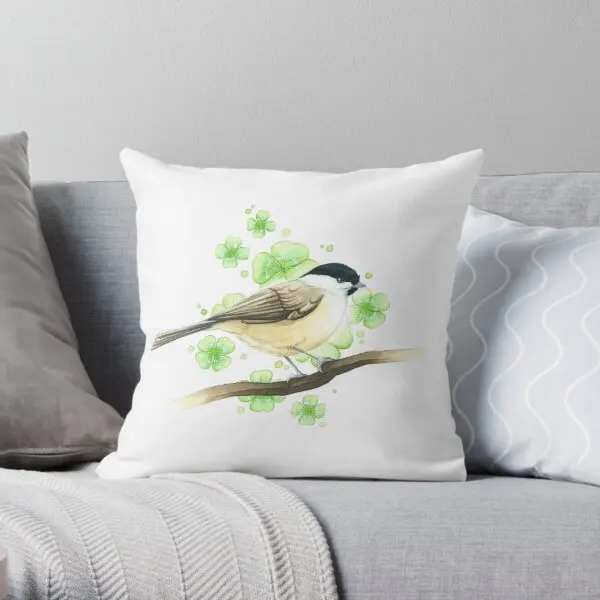 

Marsh Tit On Clovers Printing Throw Pillow Cover Decor Case Square Waist Car Fashion Sofa Home Hotel Pillows not include