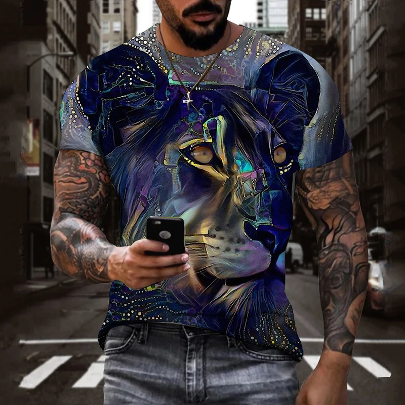

Animal Print Lion Man T-shirt Summer trend casual o neck Short Sleeve oversized T-shirt Fashion streetwear selling hip hop