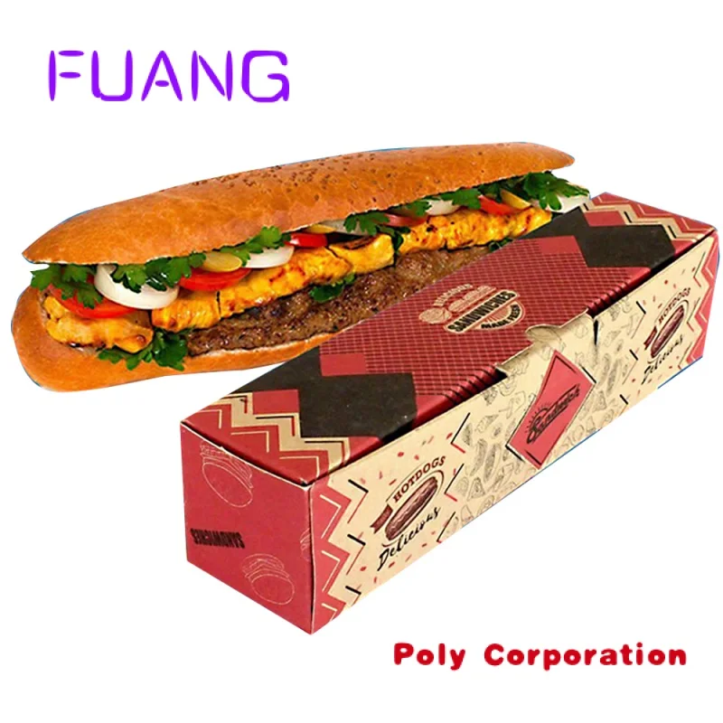 Disposal Custom Printed Hot Dog Box Fast Food Container Package Takeaway Kraft Paper Boxes For Snack Burger Sandwich